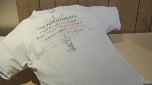 Timothy McVeigh's t-shirt is now on display at the Oklahoma City Memorial and Museum.